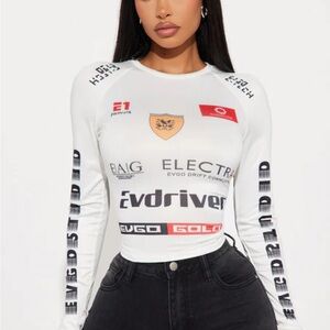 Fashion Nova White Graphic Long Sleeve Tee